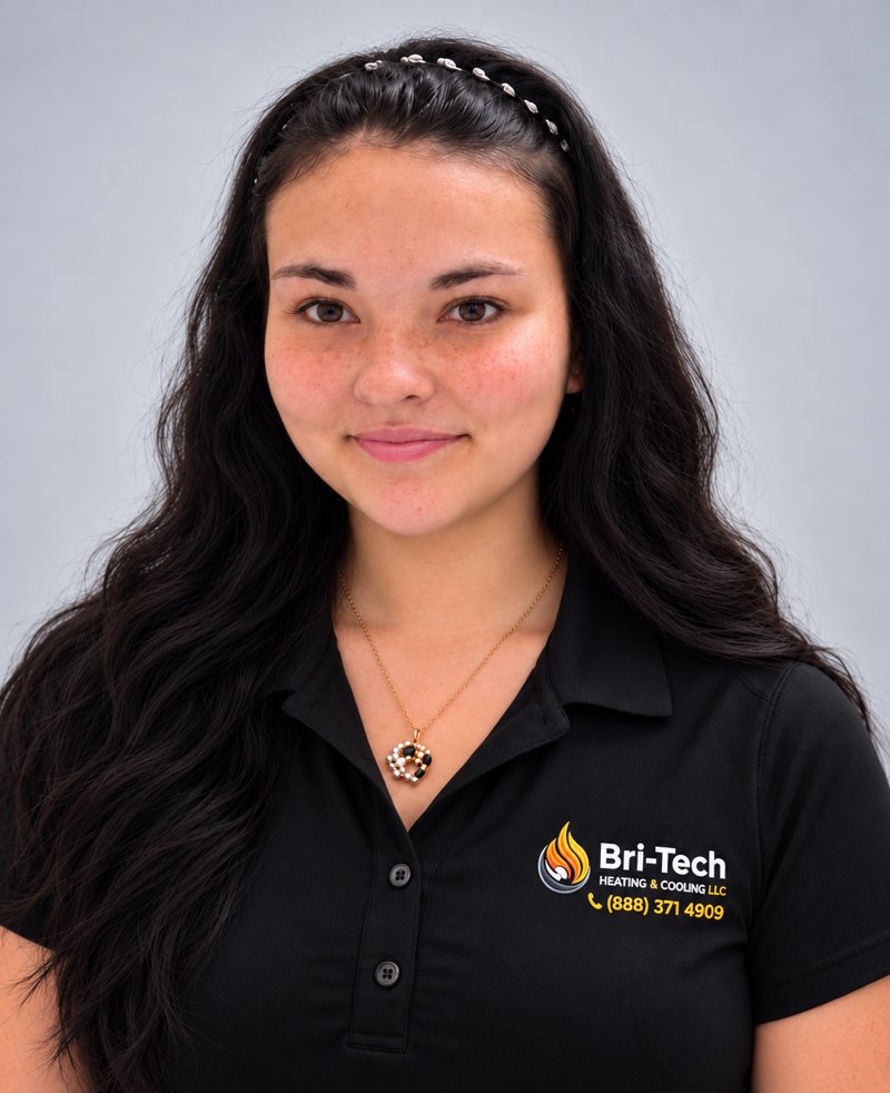 Headshot of Daniela, Office Operations Lead at Bri-Tech Heating & Cooling, wearing a black company polo