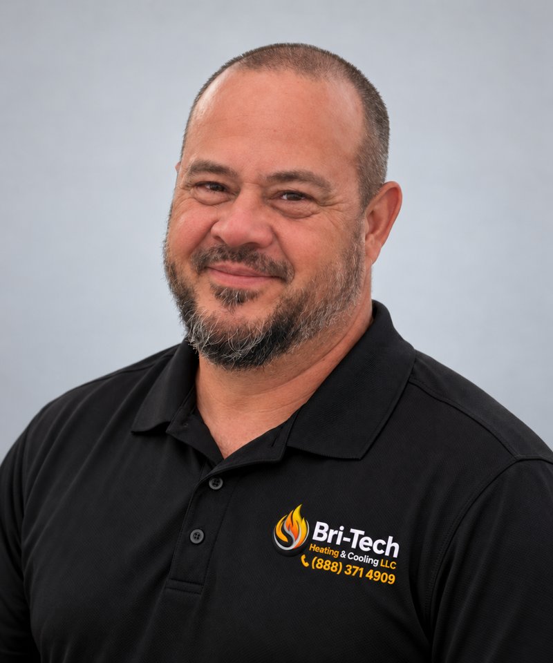 Headshot of a Bri-Tech Heating & Cooling team member wearing a black company polo